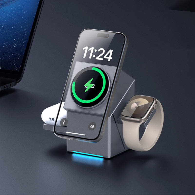 ⚡️ Exclusive Sale -55%! 📱 3-in-1 Foldable Magnetic Charging Station – Perfect for Home, Work & Travel ✨ | 15W Fast Charging, Multi-Device & Compact!📱⌚