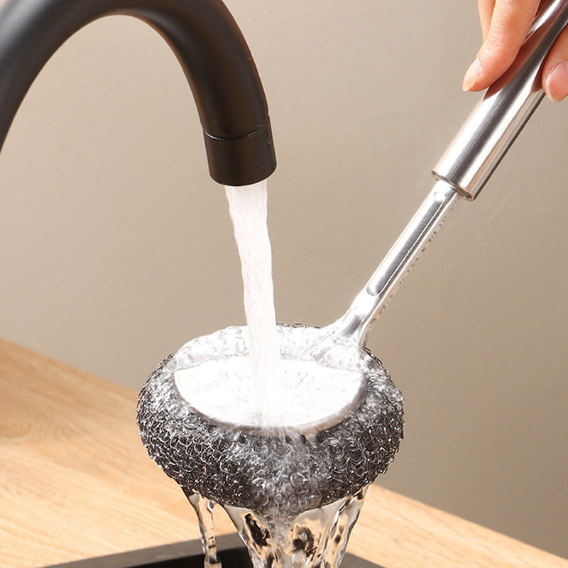 Multi-Purpose Stainless Steel Scrub Brush with Handle